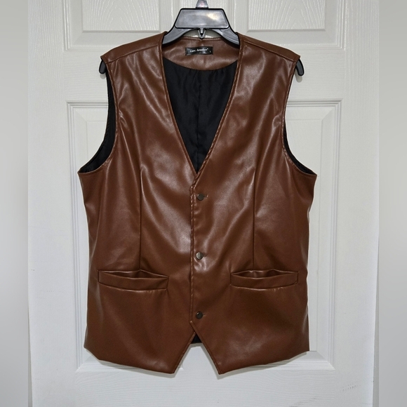 Lars Amadeus Men's Faux Leather Vest Size Large Brown Western Cowboy Motorcycle - Picture 1 of 12
